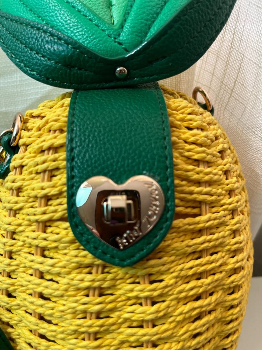 NEW Betsey Johnson Yellow Pineapple Wicker Bag - Picture 2 of 6